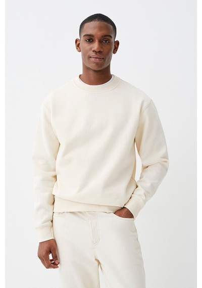 Erkek Bisiklet Yaka Rahat Kalıp 3 İplik İçi Polarlı Kalın Sweatshirt Spr25sw36 Ecru