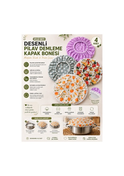 Desenli Pilav Demleme Kapak Bonesi Demlematik 4 Adet