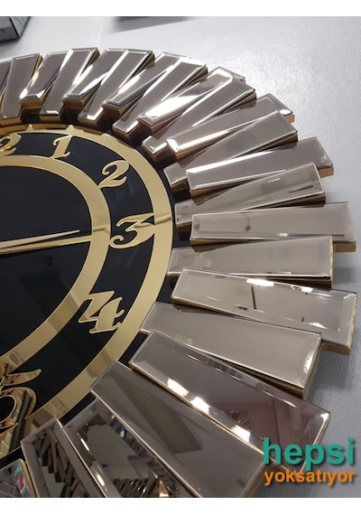 Güneş Bronze Black Altın Siyah 85 Cm Dekoratif Aynalı Duvar Saati