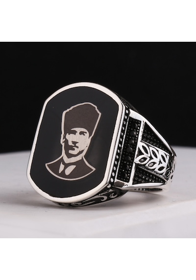 Fkgümüş 925 Ayar Gümüş Başak Desenli Atatürk Erkek Yüzük Silver