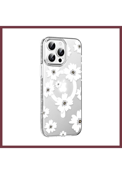 Storeşahin Joko Apple Apple iPhone 15 Pro Uyumlu Floral Magsafe Kapak - Beyaz Shn0720