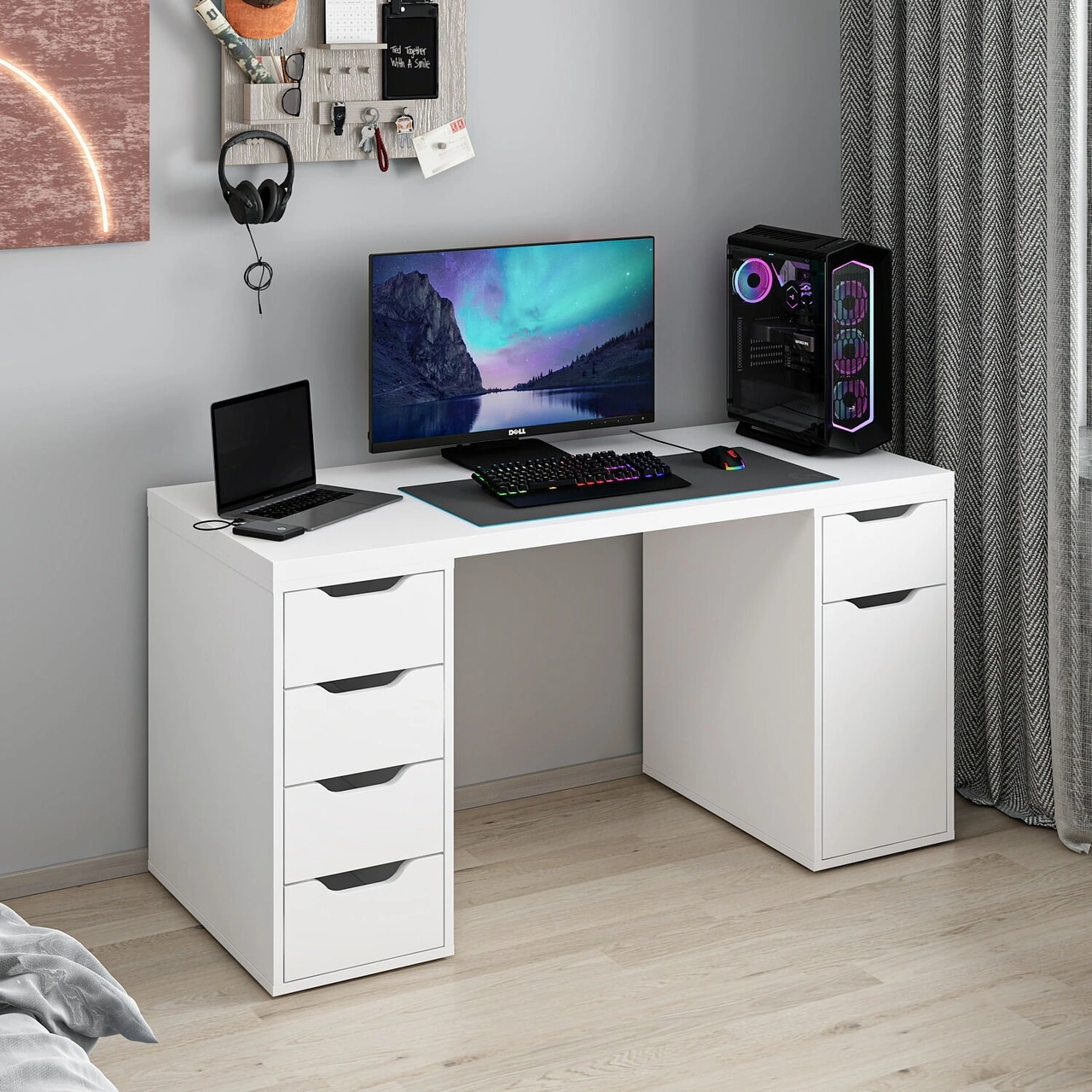 Alen 150 Cm 5 Çekmeceli Dolaplı Çalışma & Oyuncu Masası - Beyaz Beyaz