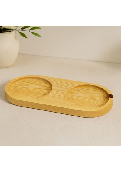 Ahşap 2 Bölmeli Oval Yağdanlık Altlık 27x12,5 Cm Açık Bej