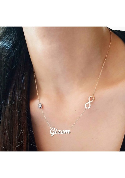 Vog Gizem Yazılı Sonsuzluk V Göz Boncuk Detay 925 Ayar Gümüş Sevgiliye,anneye,eşe Kolye Sarı