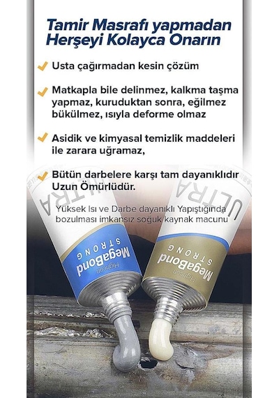 Megabond 2+1 Pk. Çift Karışım Soğuk Kaynak Macun Yapıştırıcı 60Gr