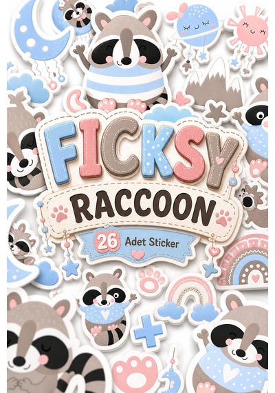 Sevimli Rakun Sticker Seti - 26 Adet Etiket Çıkartma Diğer