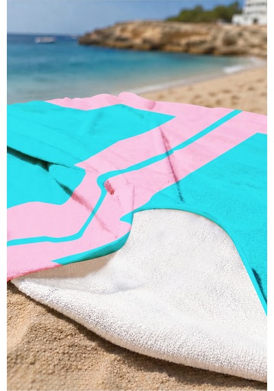 Geometrik Modern Çift Renk Plaj Havlusu - Minimalist Pembe Turkuaz Hızlı Kuruyan Mikrofiber Havlu Kuru Yosun