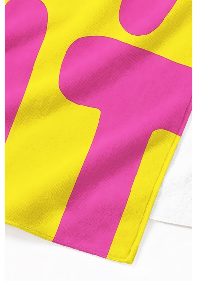 Modern Shit Yazılı Geometrik Plaj Havlusu - Fuşya Sarı Pop Art Hızlı Kuruyan Mikrofiber Havlu Ayaz Menekşe