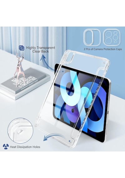 Apple İpad Pro 11 1. 2. 3. 4. Nesil Kılıf Mika Trifolding Arkası Full Şeffaf Kalem Bölmeli 2018-2022