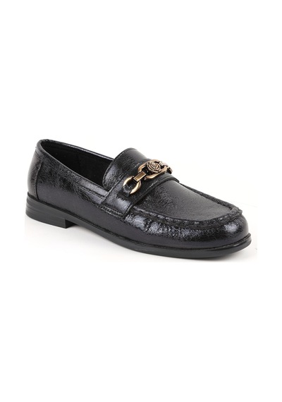 Libero L085.k012 Kroko Desenli Gül Tasarımlı Metal Tokalı Tpu Taban Kadın Loafer Ayakkabı Siyah