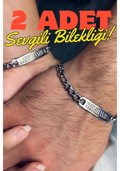 Takı Dükkanı Kişiye Özel Yazılı 2'li Çift Sevgili Bilekliği Çelik Bileklik Scb42 Metalik