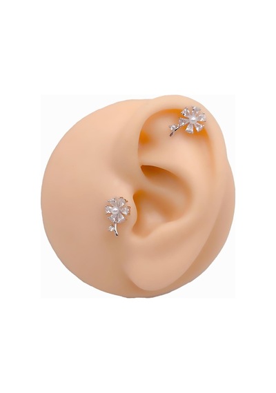 Lexroo Taşlı İncili Çiçek Figürlü Kıkırdak Helix Tragus Piercing 1adet Çok Renkli