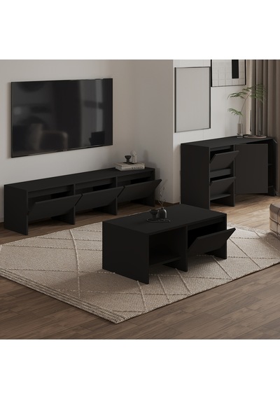Laris Üçlü Set Tv Sehpası, Konsol Ve Orta Sehpa İle Modern Yaşam Alanları İçin Takım Siyah Laris Üçlü Set Tv Sehpası, Konsol Ve Orta Sehpa İle Modern Yaşam Alanları İçin Takım Siyah
