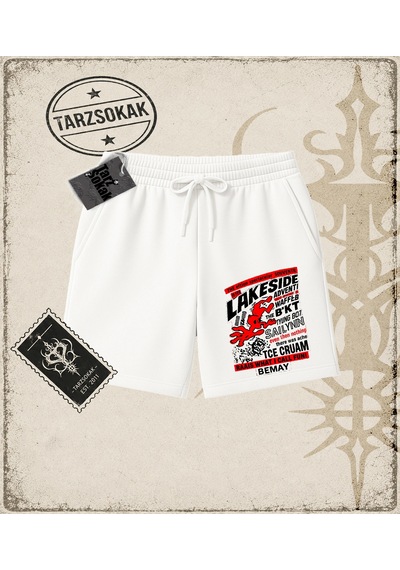 Tarzsokak Gotik & Grunge Streetwear Lakeside Unisex Şort Beyaz