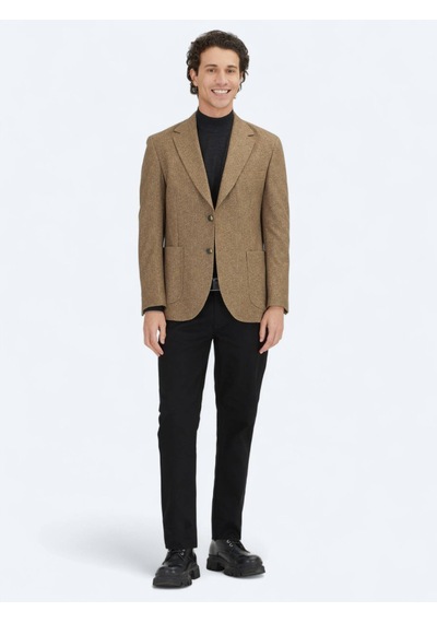 Kip Kahverengi Baskılı Modern Fit Örme Ceket Kahverengi