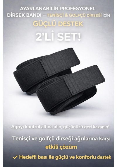 Ayarlanabilir Profesyonel Dirsek Bandı 2 Li Set Tenisçi & Golfçü Dirseği İçin Güçlü Destek