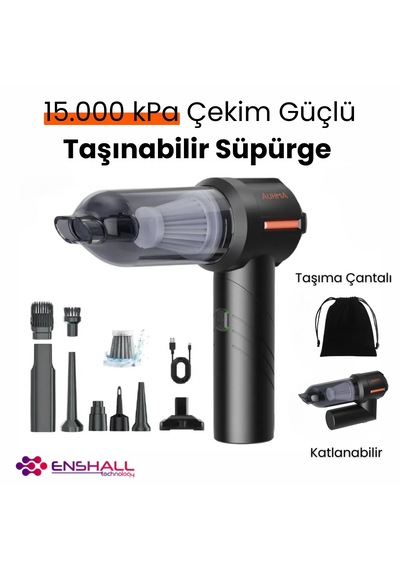 Enshall06s Şarjlı 3 Kademeli 2n1 Ultra Çekim Güçlü Araç Süpürgesi