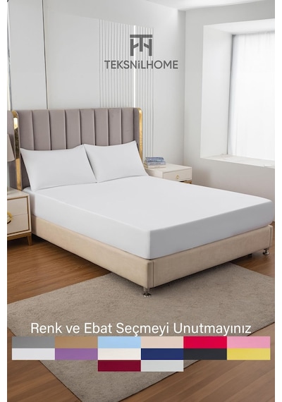 Ranforce Beyaz Pamuklu Tek / Çift Kişilik Battal Tam Kenar Lastikli Çarşaf 14 Renk Fıtted Beyaz