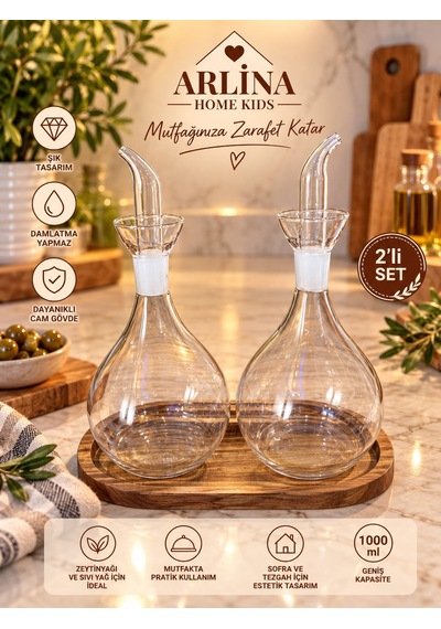 İkili 1000 Ml Akasya Standlı Yağlık-sosluk Seti Şeffaf