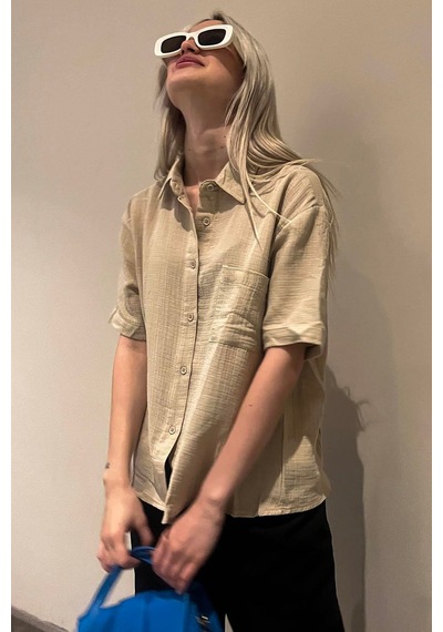 Madmext Bej Muslin Kumaş Basic Kadın Gömlek Mg1784-bej Bej