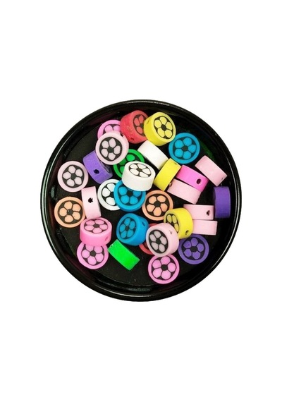30 Adet 10 Mm Polimer Kil Fimo Boncuk Takı Bileklik + 1 Metre Lastikli Misina  - Renkli Çiçek