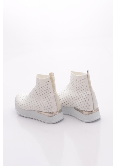 Dgn 560 Kadin Taş İşleme Örgülü Sneaker Ayakkabi Beyaz