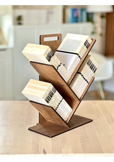 Vigo Wood - Mk20 Geometrik Masaüstü Ağaç Kitaplık Küçük Abanoz - Beyaz