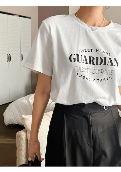 Guardian T-shirt - Beyaz Baskılı Oversize Bisiklet Yaka Kısa Kol Beyaz