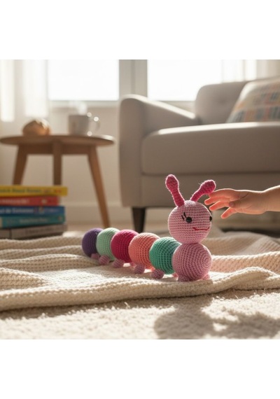 Renkli Tırtıl Çocuklar İçin Amigurumi Oyuncak Çok Renkli