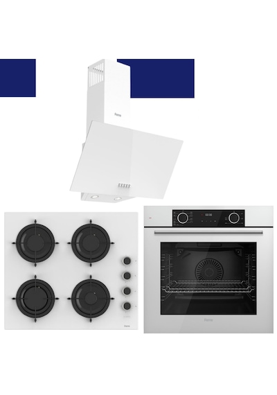 Ferre Yeni Seri Flowart QBL62CB - CS206-FA - D087 Beyaz Cam Ankastre Set Ferre Yeni Seri Flowart QBL62CB - CS206-FA - D087 Beyaz Cam Ankastre Set