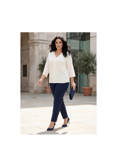 Hanezza Yarım Kol Krep Bluz Ekru - 4035099 Ekru