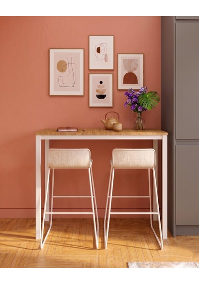 Bar Masası Meşe Tablalı 116x45x92cm Mutfak Masası & Kahve Köşesi Masası Beyaz Meşe