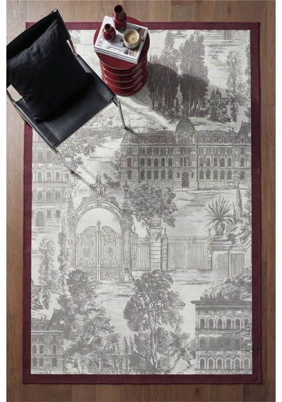 Marcel Gri Beyaz Bordo Bordürlü Desenli Yıkanabilir İnce Dijital Baskı Şönil Salon Koridor Halısı