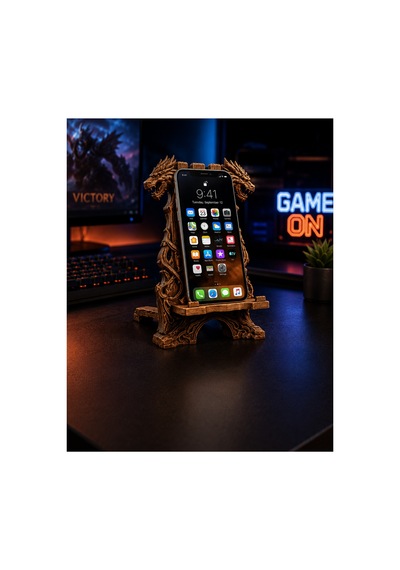 Viking Ejderha Telefon Standı Dekoratif Masaüstü Telefon Tutucu, 3d Baskı Oyuncu Aksesuarı Kahverengi