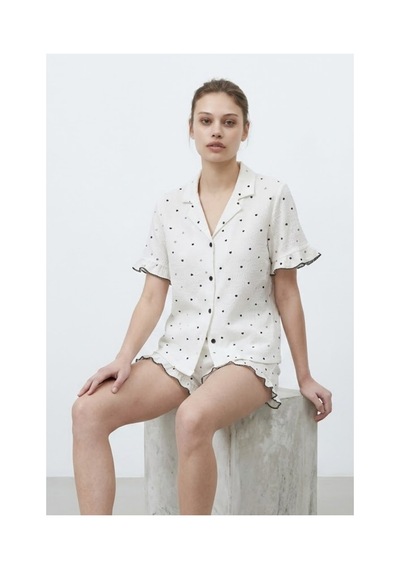 Fit Women Kadın Premium Fırfırlı Beyaz Pijama Takımı