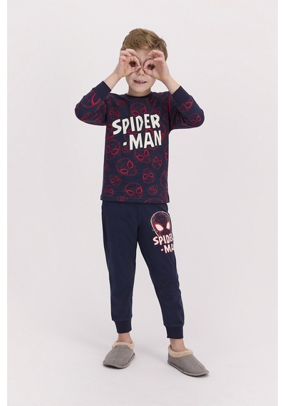 Spiderman Lisanslı Lacivert Erkek Çocuk Uzun Kol Pijama Takımı 5274-27964 Lacivert