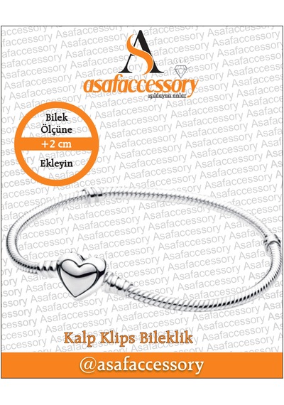 Kalp Klips Bileklik 16 Cm Gümüş