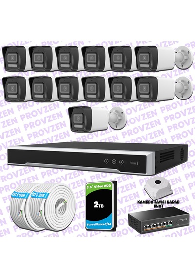 Provzen Hikvision 13 Ip 4mp Hibrit Colorvu Güvenlik Kamerası Seti Olay Anında Bildirim
