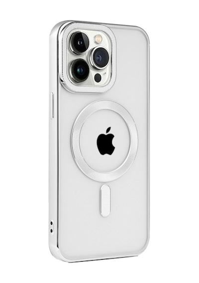 Apple İphone Uyumlu 15 Pro Kılıf Kronos Magsafe Kapak - Gümüş Çok Renkli