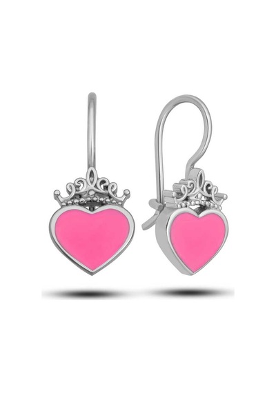 Gümüş Pembe Kalp Sallantılı Çocuk Küpe 14 MM-Gümüş