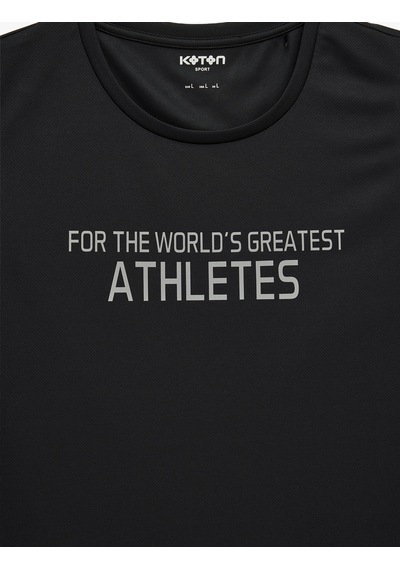 Koton Regular Fit Kolsuz Bisiklet Yaka Baskılı Spor Atlet Siyah 7wam30007nk