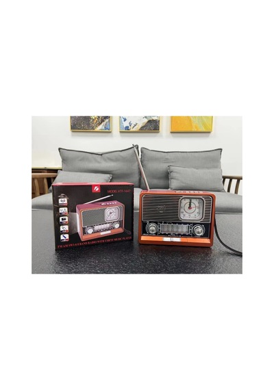Şarjlı Nostaljik Radyo Fm Sd Kart Usb Girişli Bluetooth Lu Ahşap Görünümlü Fenerli Radio