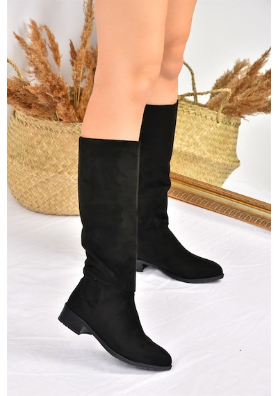 Fox Shoes Siyah Süet Düz Taban Günlük Kadın Çizme L726600902 Siyah-süet