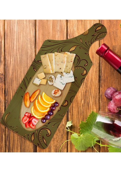 Bk Gift Retro Motif Tasarımlı Dikdörtgen Şeklinde Doğal Ahşap Servis Ve Sunum Tabağı Model 4
