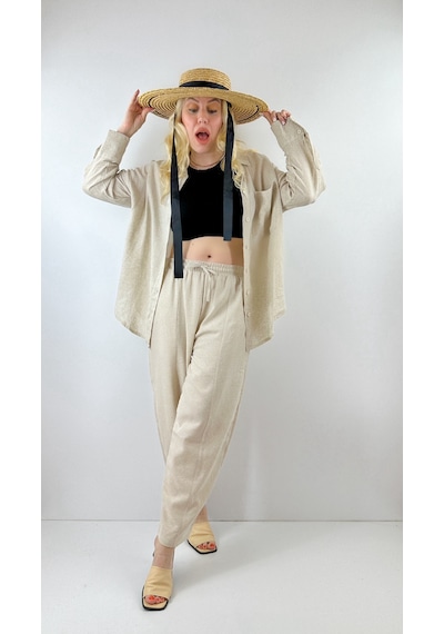 Modaonna Keten Jogger Keten Pantolon Bej
