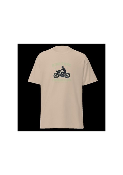 Wildstyle Ride Fast Caferacer Club Motosiklet Vintage Cafe Baskılı Unisex Bisiklet Yaka Pamuklu Tişört - Camel