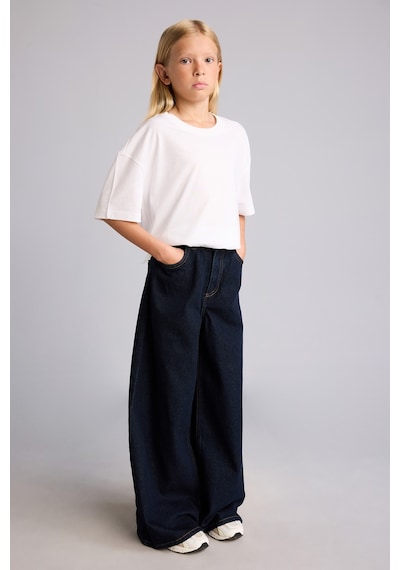 Defacto 90s Wide Leg Düğmeli Jean Pantolon Kız Çocuk H6248a826aunm34 Mavi-nm34