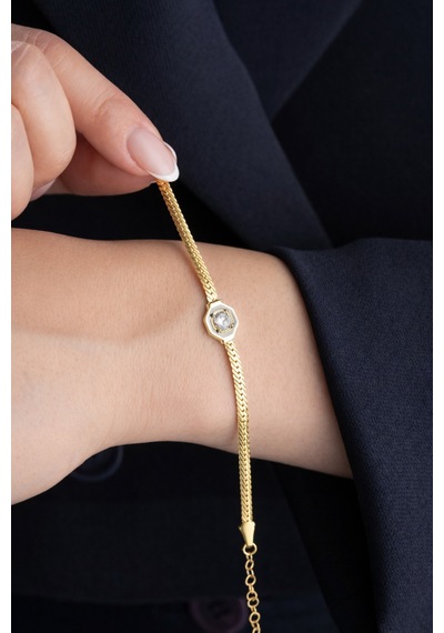 Çekirdekjewelry 925 Ayar Gümüş Hasır Serenay Bileklik Sarı