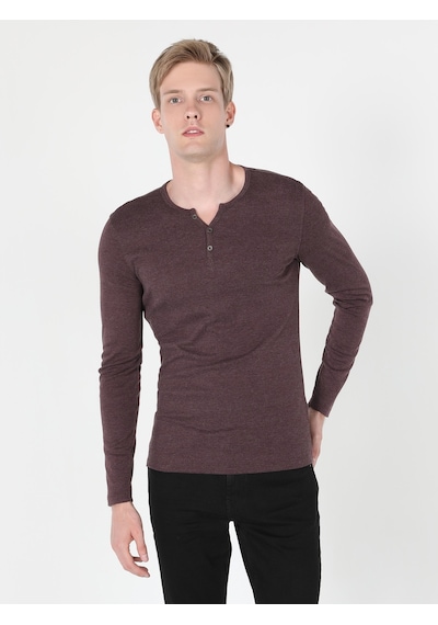 Colin's Colins Slim Fit Placket Neck Erkek Mor Uzun Kol Tişört Cl1022847 001