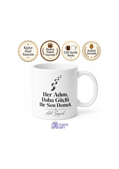 Günlük 10 Bin Adım Sporcu Ödülü Kupa Bardak Hediye Porselen Mug Beyaz / Çok Renkli